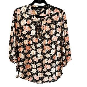 Torrid Black Floral Texture Woven Peasant Blouse Peasant‎ Sleeves Plus Sz 1